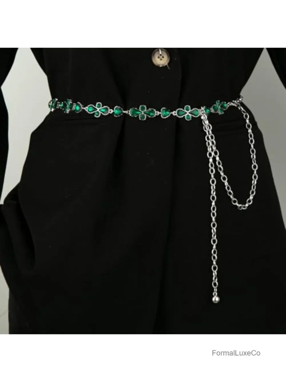 Vintage Rhinestone Crystal Chain Belt for Women Adjustable Waist Metal Hollow